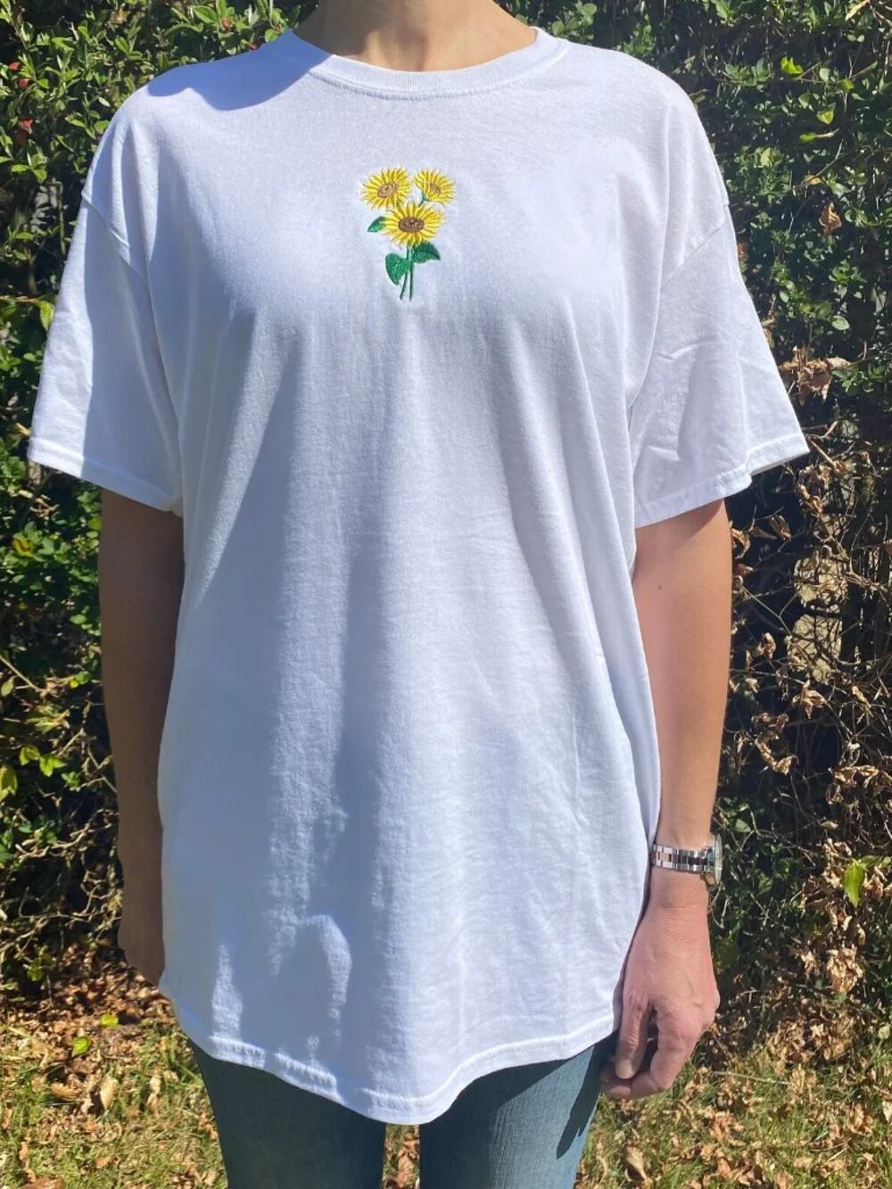 Sunflower Embroidered T-Shirt | Unisex Floral Nature Tee | Spring Summer T-shirt - Picture 3 of 5